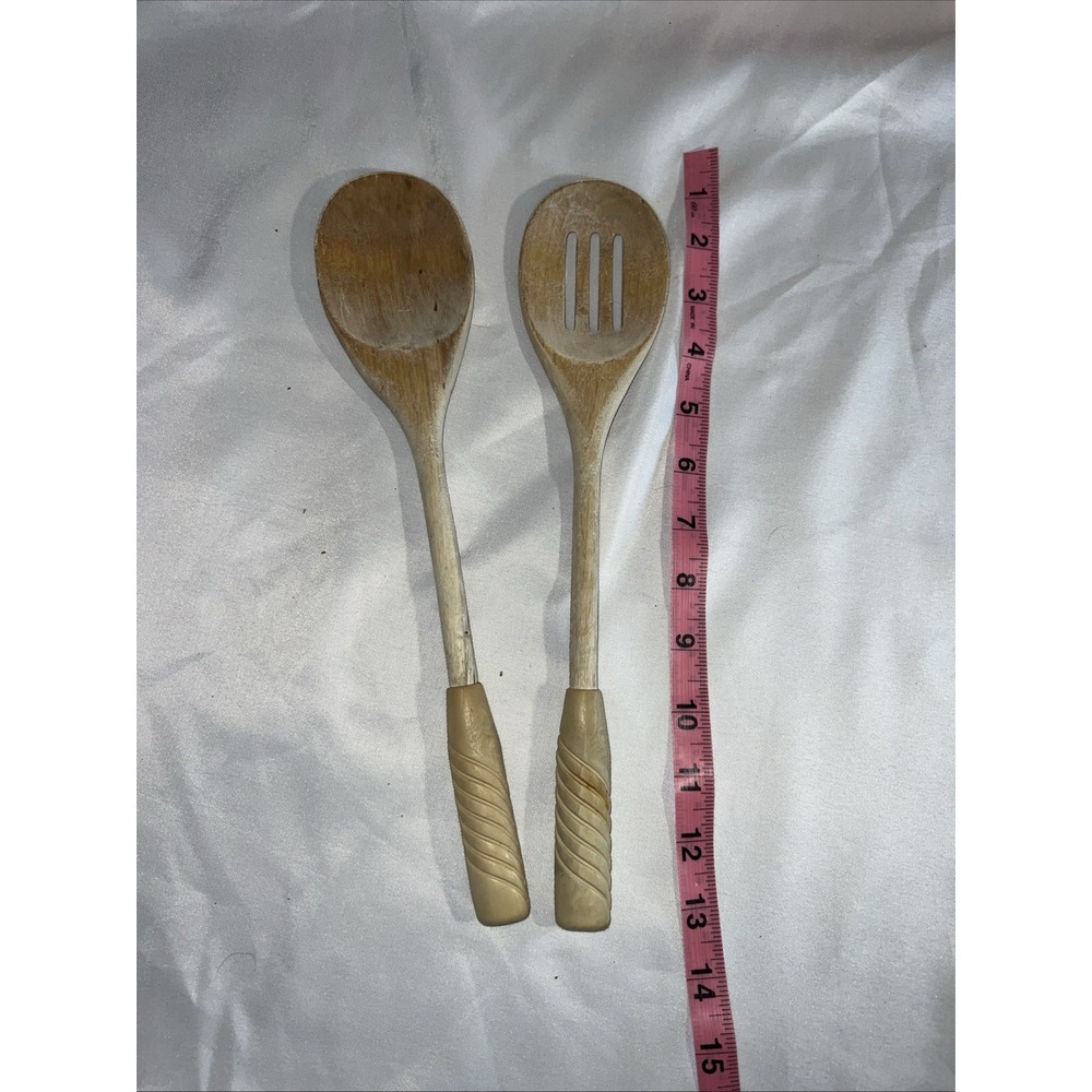 Lot 2 Wooden Spoons Set Kitchen Utensil Cooking Mix Tools Farmhouse